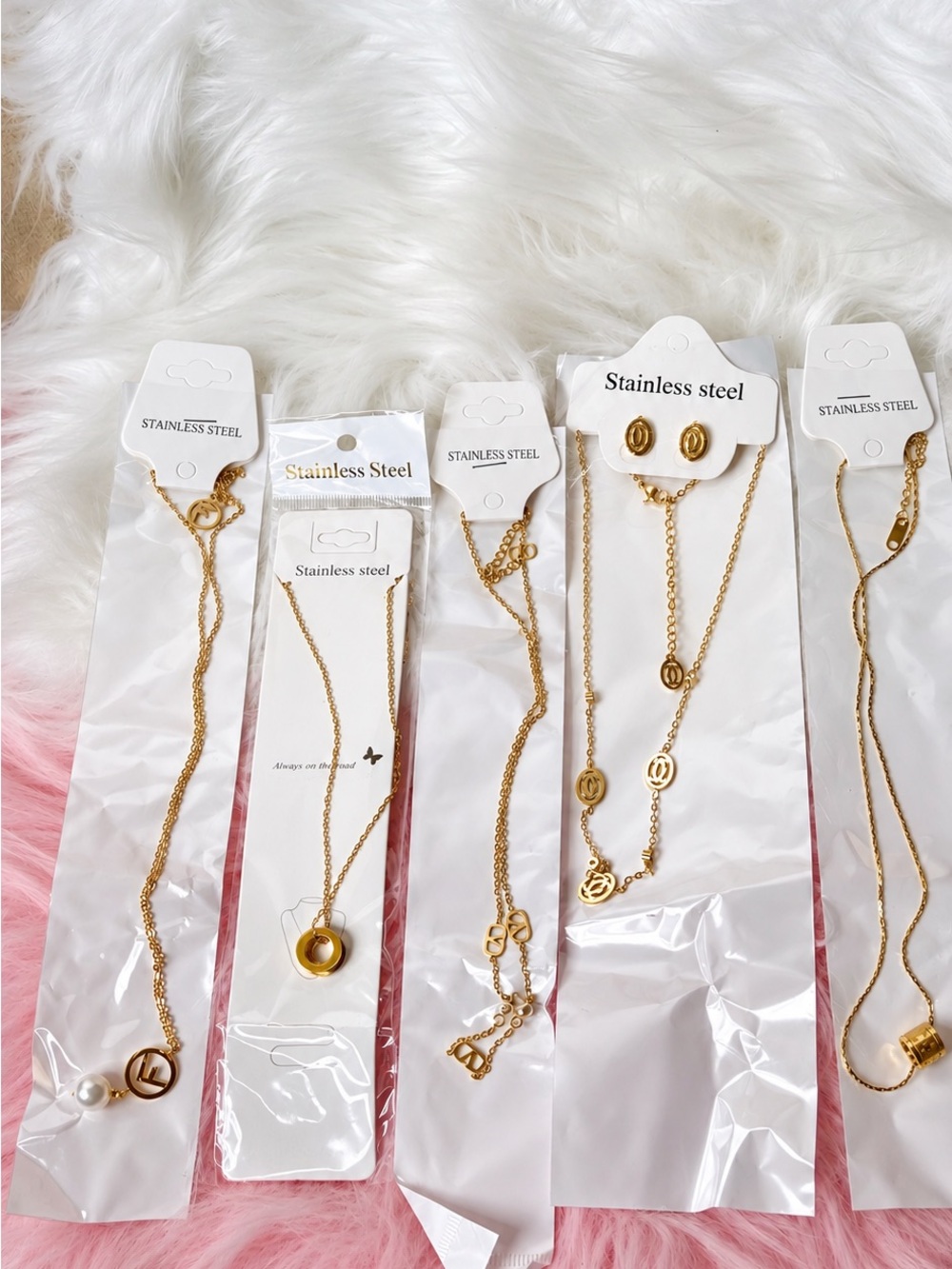 Gold-Tone Stainless Steel Women's Necklace and Earring Set